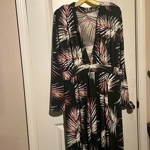 All-in-One Long Sleeve Maxi Dress w/ Tropical Print